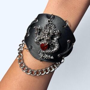 Goth Black Leather Cuff Bracelet!